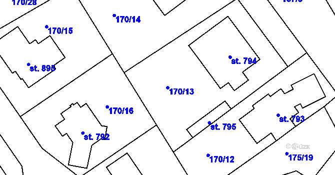 Parcela st. 170/13 v KÚ Věkoše, Katastrální mapa