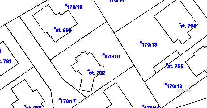 Parcela st. 170/16 v KÚ Věkoše, Katastrální mapa