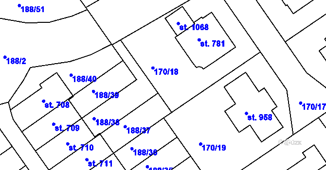 Parcela st. 170/18 v KÚ Věkoše, Katastrální mapa