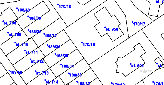 Parcela st. 170/19 v KÚ Věkoše, Katastrální mapa