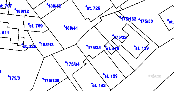Parcela st. 175/33 v KÚ Věkoše, Katastrální mapa