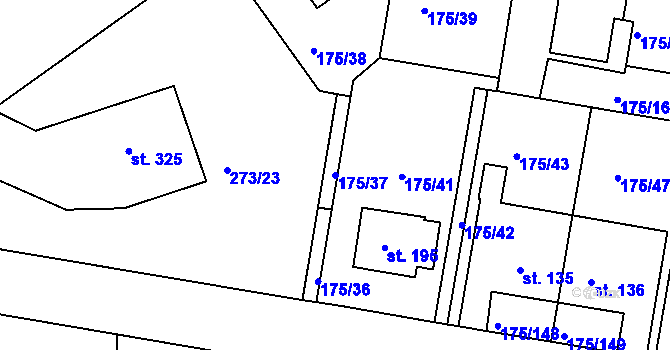 Parcela st. 175/37 v KÚ Věkoše, Katastrální mapa