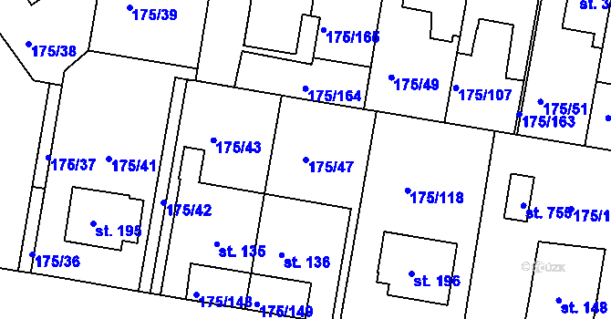 Parcela st. 175/47 v KÚ Věkoše, Katastrální mapa