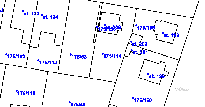 Parcela st. 175/114 v KÚ Věkoše, Katastrální mapa