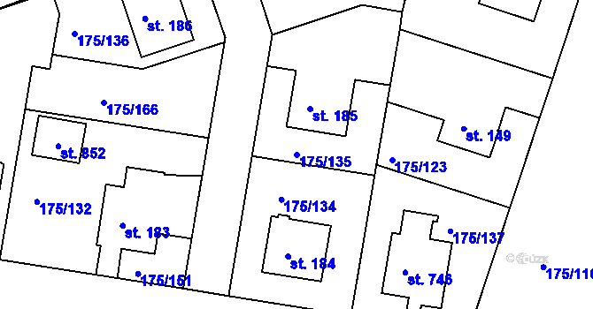 Parcela st. 175/135 v KÚ Věkoše, Katastrální mapa