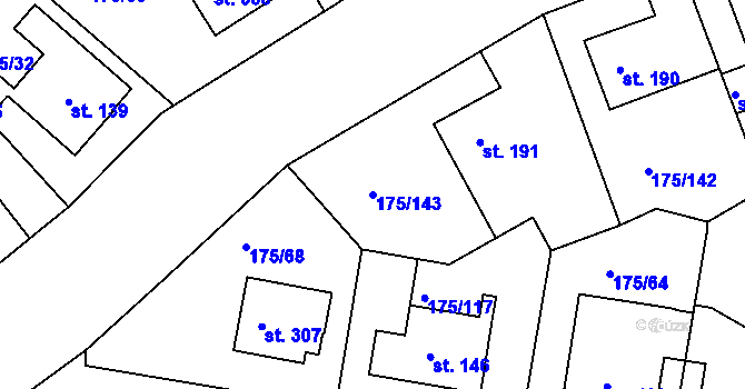 Parcela st. 175/143 v KÚ Věkoše, Katastrální mapa