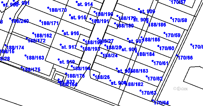 Parcela st. 188/24 v KÚ Věkoše, Katastrální mapa