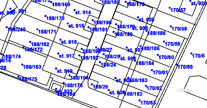 Parcela st. 188/25 v KÚ Věkoše, Katastrální mapa