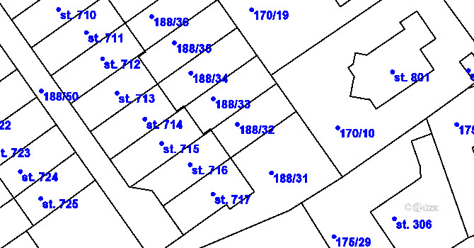 Parcela st. 188/32 v KÚ Věkoše, Katastrální mapa
