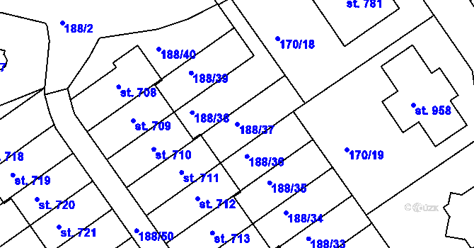 Parcela st. 188/37 v KÚ Věkoše, Katastrální mapa