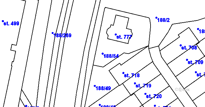Parcela st. 188/54 v KÚ Věkoše, Katastrální mapa