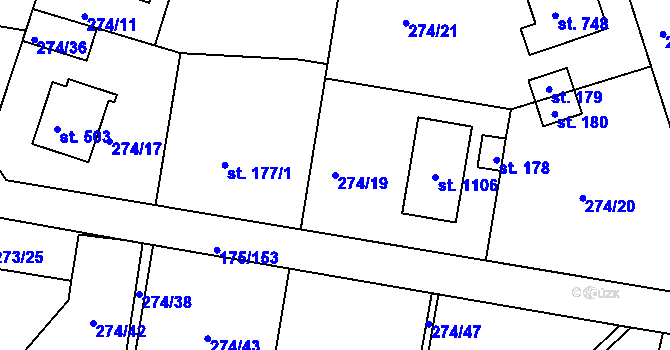 Parcela st. 274/19 v KÚ Věkoše, Katastrální mapa