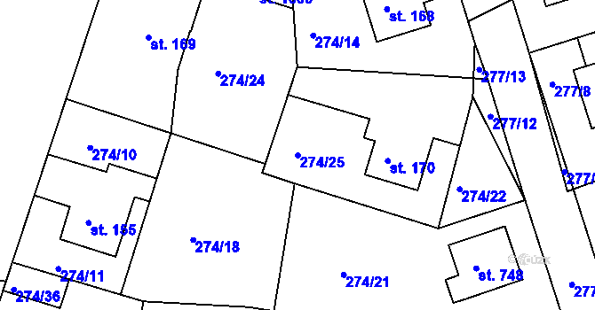 Parcela st. 274/25 v KÚ Věkoše, Katastrální mapa