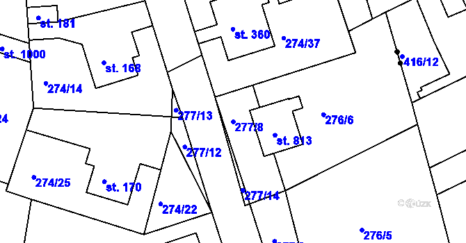 Parcela st. 277/8 v KÚ Věkoše, Katastrální mapa