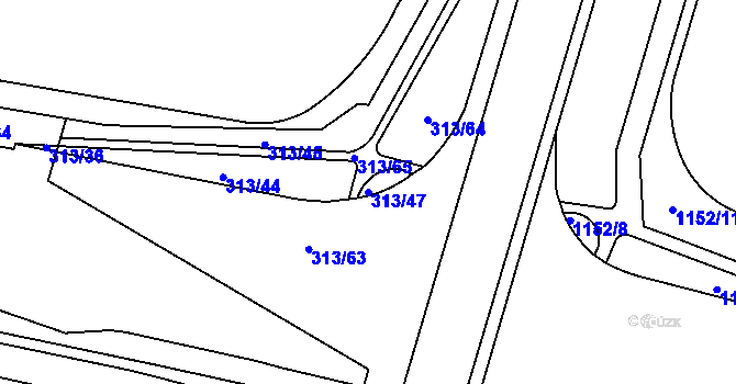 Parcela st. 313/47 v KÚ Věkoše, Katastrální mapa