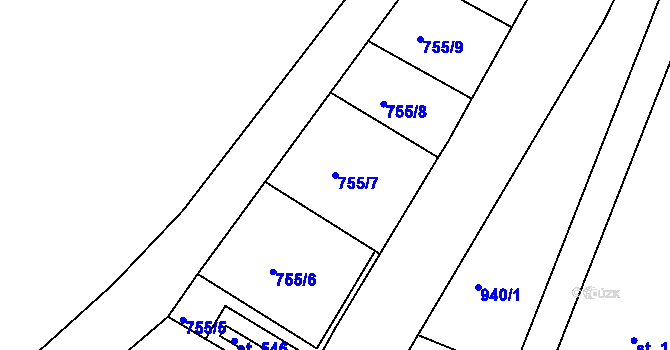 Parcela st. 755/7 v KÚ Věkoše, Katastrální mapa
