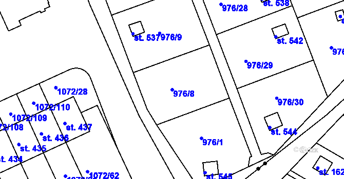 Parcela st. 976/8 v KÚ Věkoše, Katastrální mapa