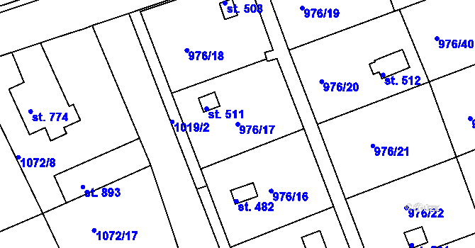 Parcela st. 976/17 v KÚ Věkoše, Katastrální mapa
