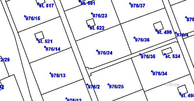 Parcela st. 976/24 v KÚ Věkoše, Katastrální mapa