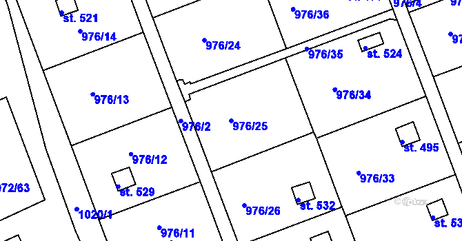 Parcela st. 976/25 v KÚ Věkoše, Katastrální mapa