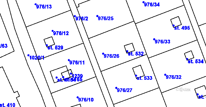 Parcela st. 976/26 v KÚ Věkoše, Katastrální mapa