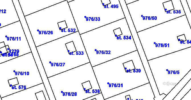 Parcela st. 976/32 v KÚ Věkoše, Katastrální mapa