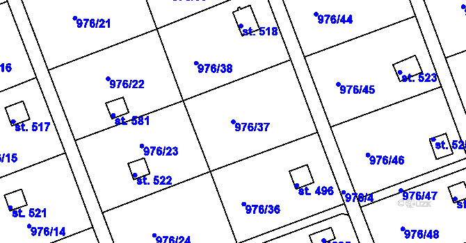 Parcela st. 976/37 v KÚ Věkoše, Katastrální mapa