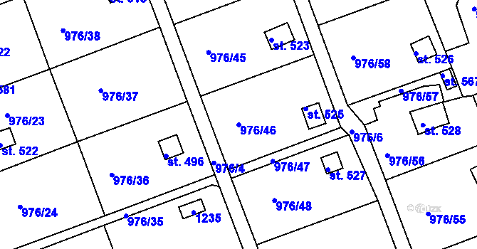 Parcela st. 976/46 v KÚ Věkoše, Katastrální mapa