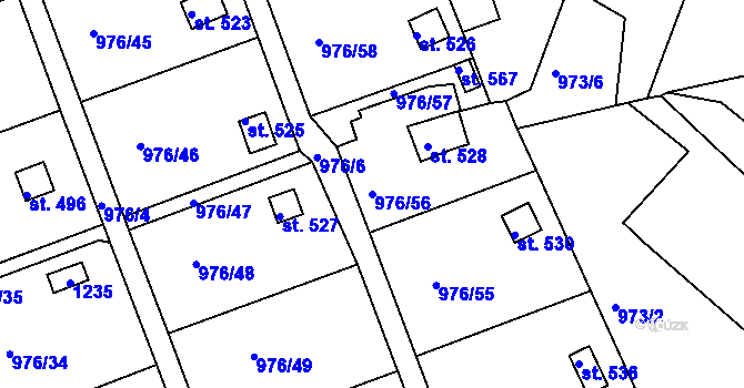 Parcela st. 976/56 v KÚ Věkoše, Katastrální mapa