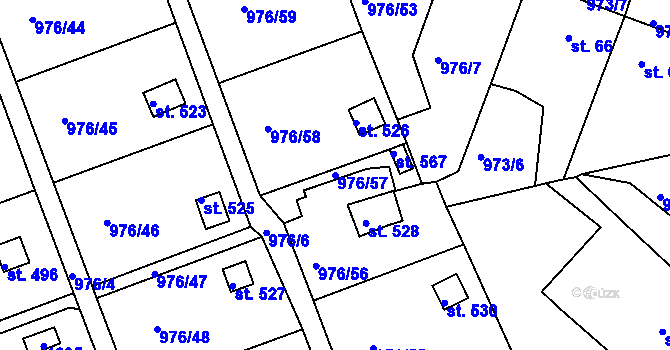 Parcela st. 976/57 v KÚ Věkoše, Katastrální mapa