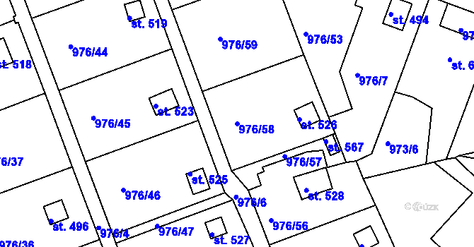 Parcela st. 976/58 v KÚ Věkoše, Katastrální mapa