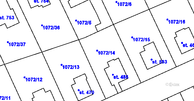 Parcela st. 1072/14 v KÚ Věkoše, Katastrální mapa