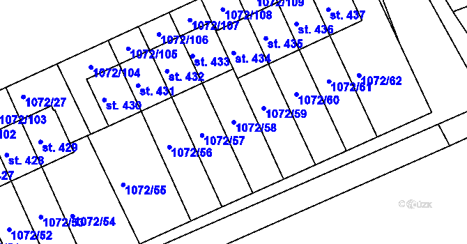 Parcela st. 1072/58 v KÚ Věkoše, Katastrální mapa