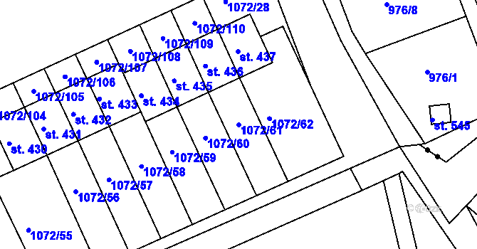 Parcela st. 1072/61 v KÚ Věkoše, Katastrální mapa