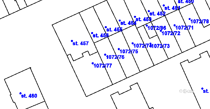 Parcela st. 1072/76 v KÚ Věkoše, Katastrální mapa