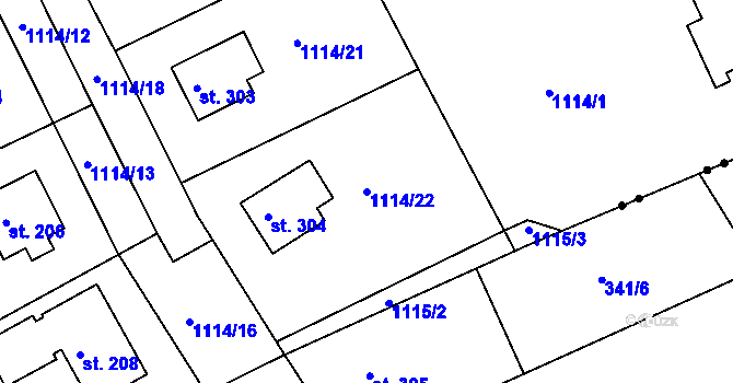 Parcela st. 1114/22 v KÚ Věkoše, Katastrální mapa