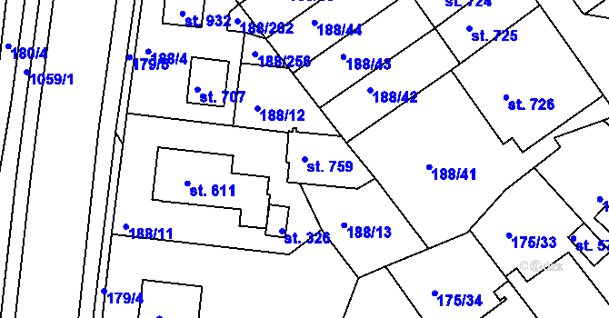 Parcela st. 759 v KÚ Věkoše, Katastrální mapa