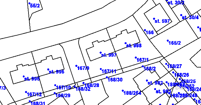 Parcela st. 997 v KÚ Věkoše, Katastrální mapa
