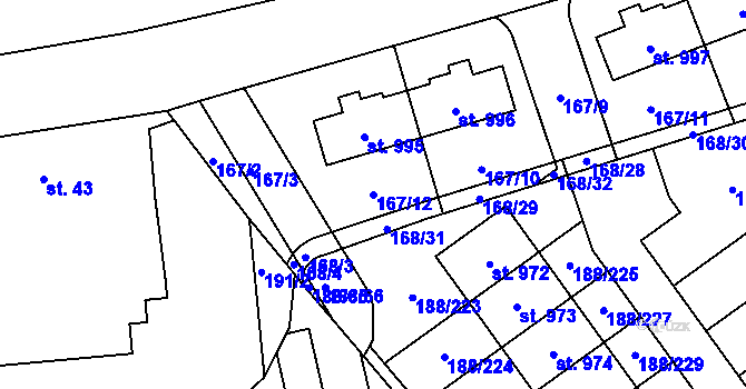 Parcela st. 167/12 v KÚ Věkoše, Katastrální mapa