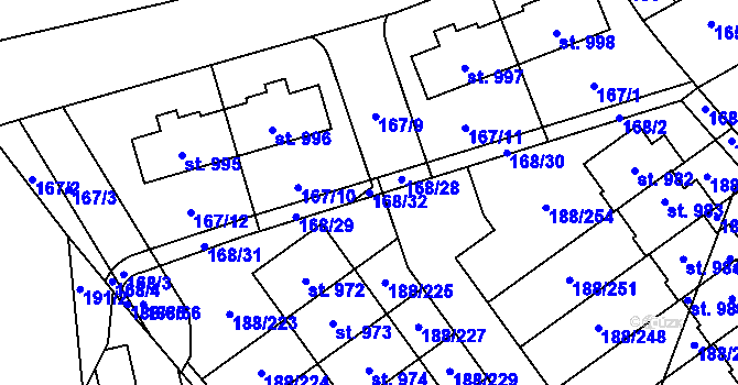 Parcela st. 168/32 v KÚ Věkoše, Katastrální mapa