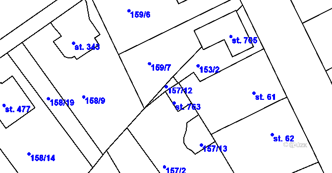 Parcela st. 157/12 v KÚ Věkoše, Katastrální mapa