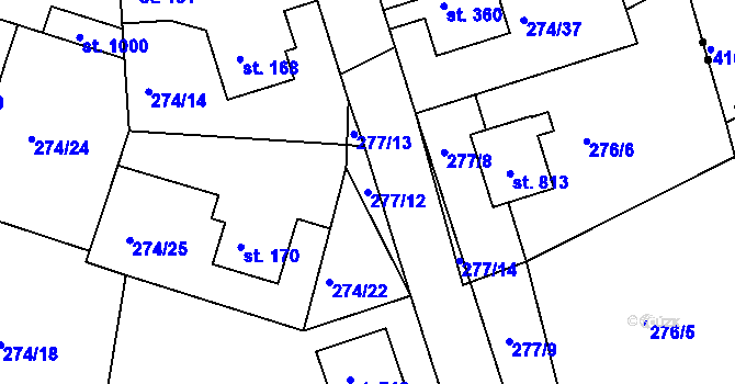 Parcela st. 277/12 v KÚ Věkoše, Katastrální mapa