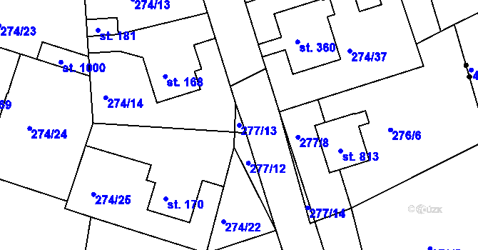 Parcela st. 277/13 v KÚ Věkoše, Katastrální mapa