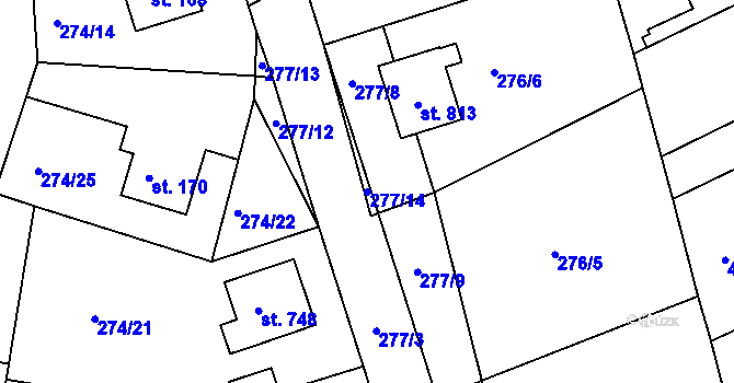 Parcela st. 277/14 v KÚ Věkoše, Katastrální mapa