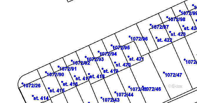 Parcela st. 1072/94 v KÚ Věkoše, Katastrální mapa