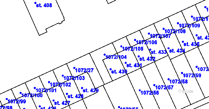 Parcela st. 1072/104 v KÚ Věkoše, Katastrální mapa