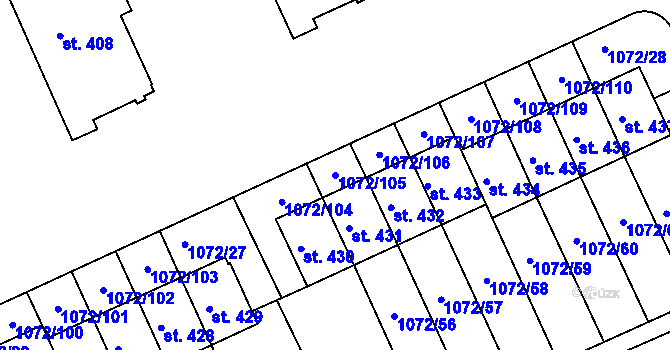 Parcela st. 1072/105 v KÚ Věkoše, Katastrální mapa