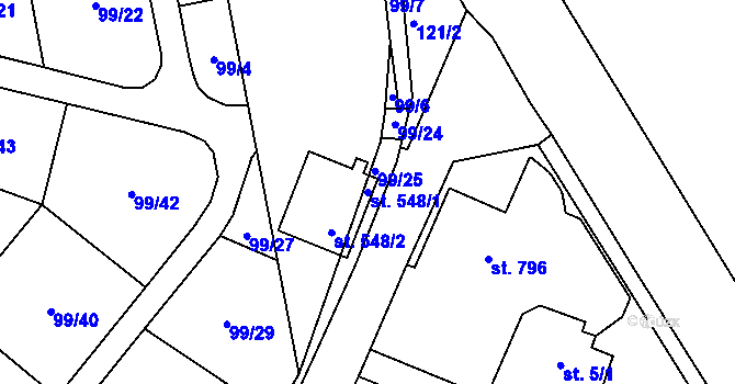 Parcela st. 548/1 v KÚ Věkoše, Katastrální mapa