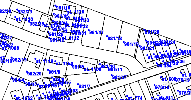 Parcela st. 981 v KÚ Věkoše, Katastrální mapa