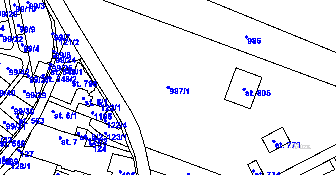 Parcela st. 987/1 v KÚ Věkoše, Katastrální mapa